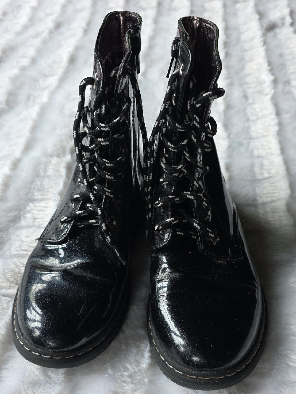 Kids Black Patent Lace-Up Ankle Boots